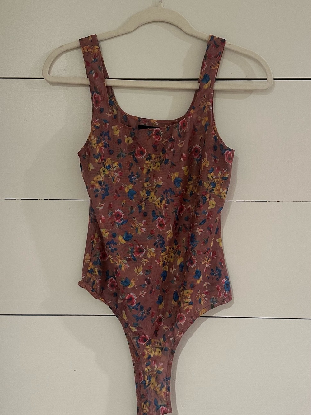 Lulus Floral Scoop Neck One-Piece Bodysuit - Dusty Rose Floral